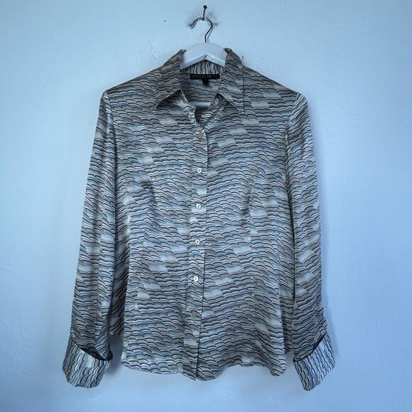 Lafayette 148 New York Womens Abstract Silk Button-Up Shirt Size 10 Long Sleeve - Picture 1 of 8